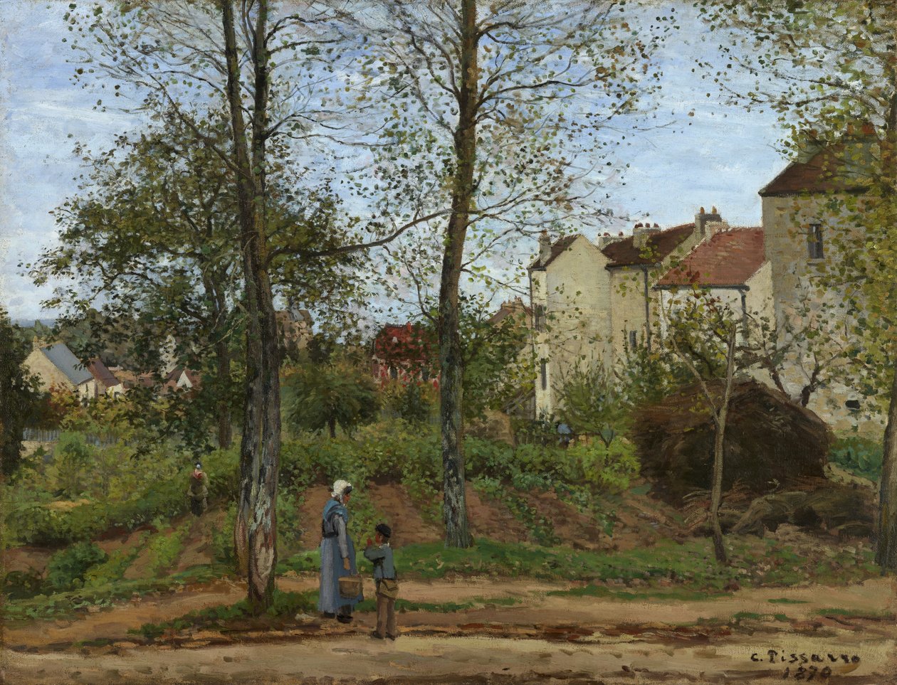 Huizen bij Bougival (Herfst) door Camille Pissarro