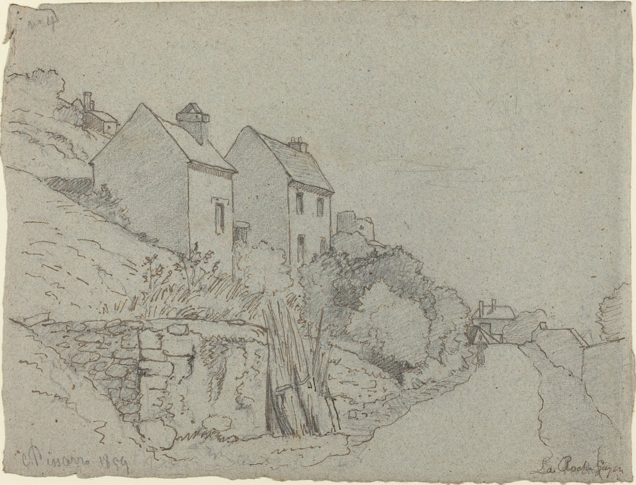 Huizen bij een weg door Camille Pissarro