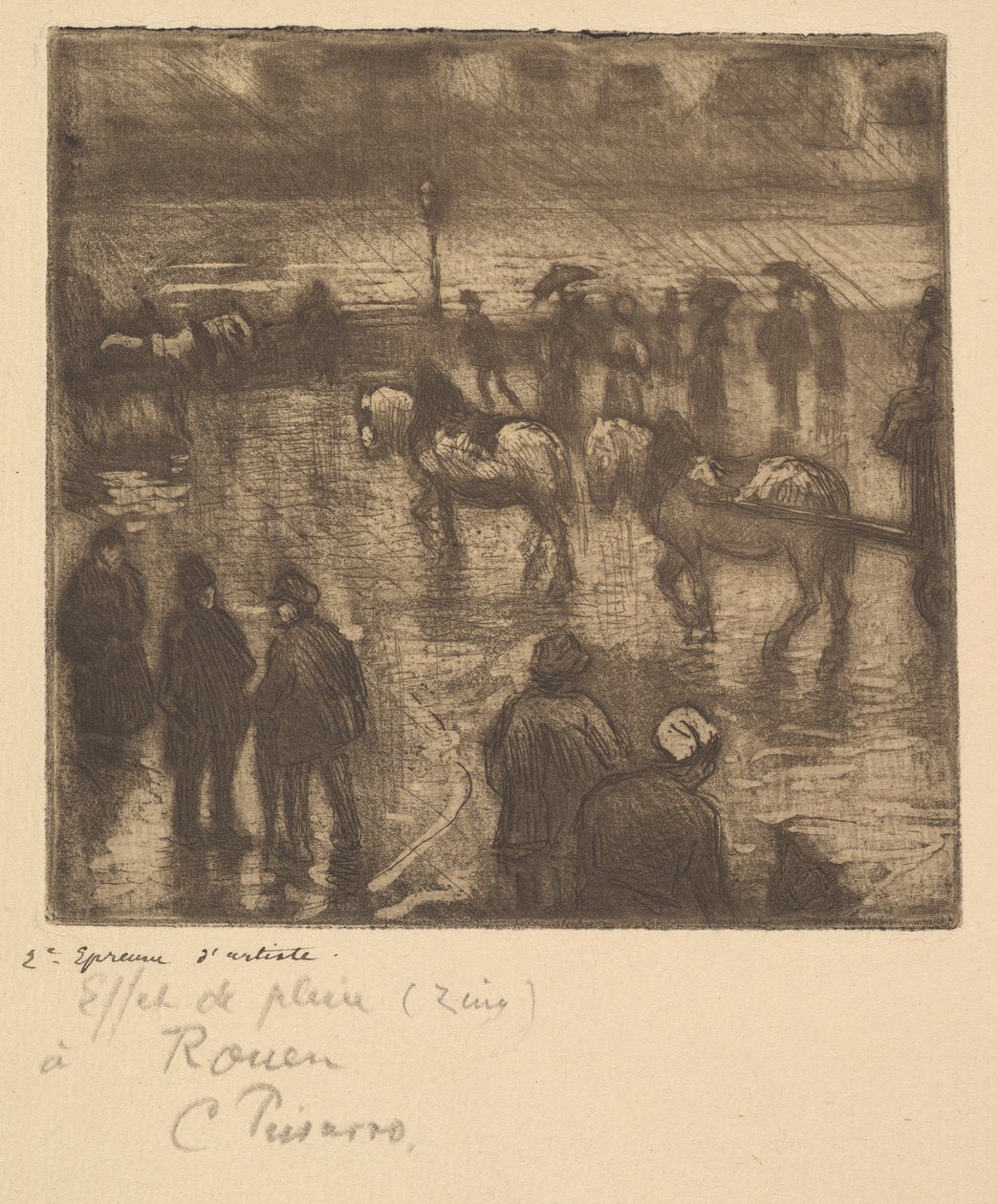Impressies van regen, Rouen, 1883 door Camille Jacob Pissarro