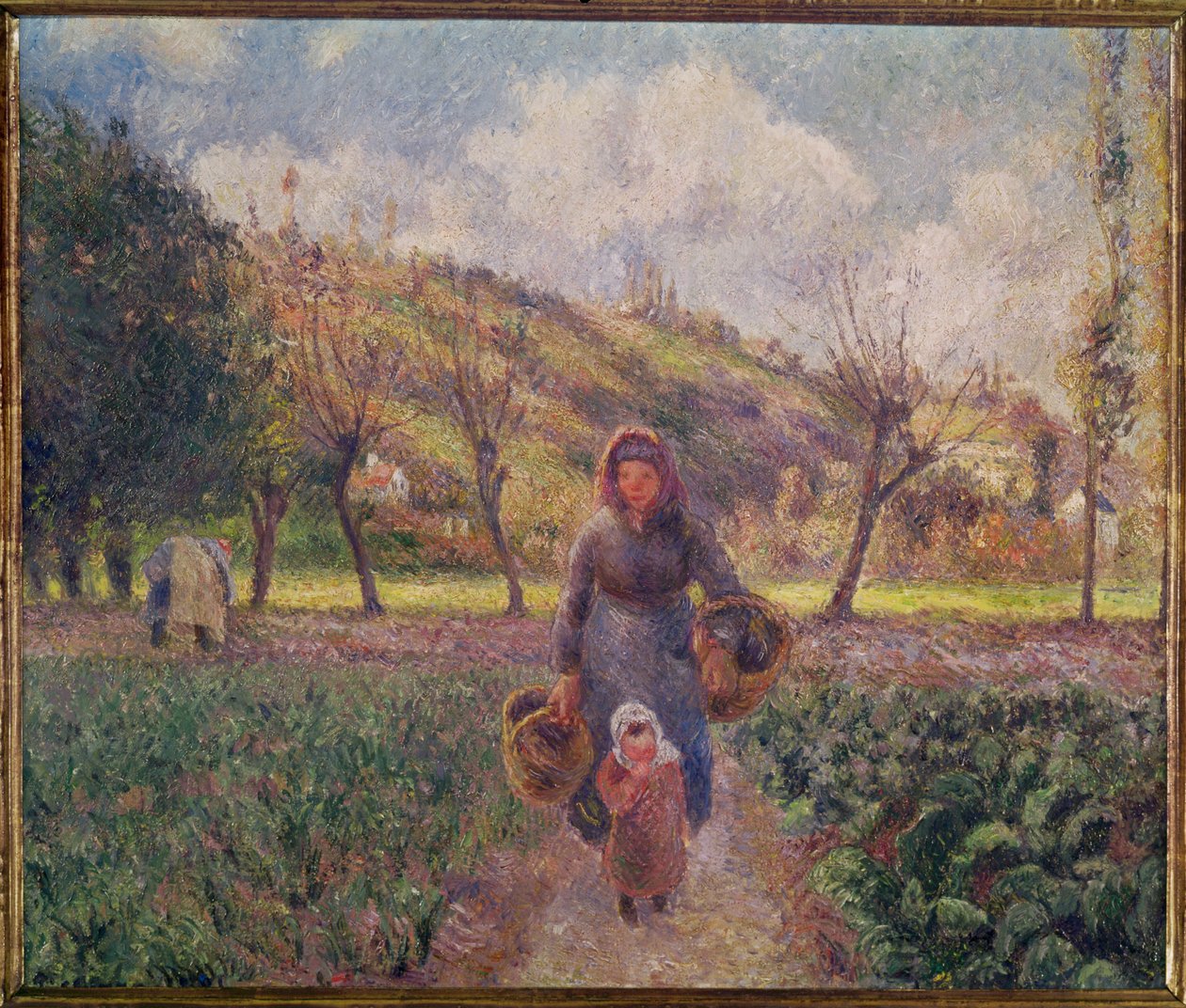 In de tuin (olieverf op doek) door Camille Pissarro