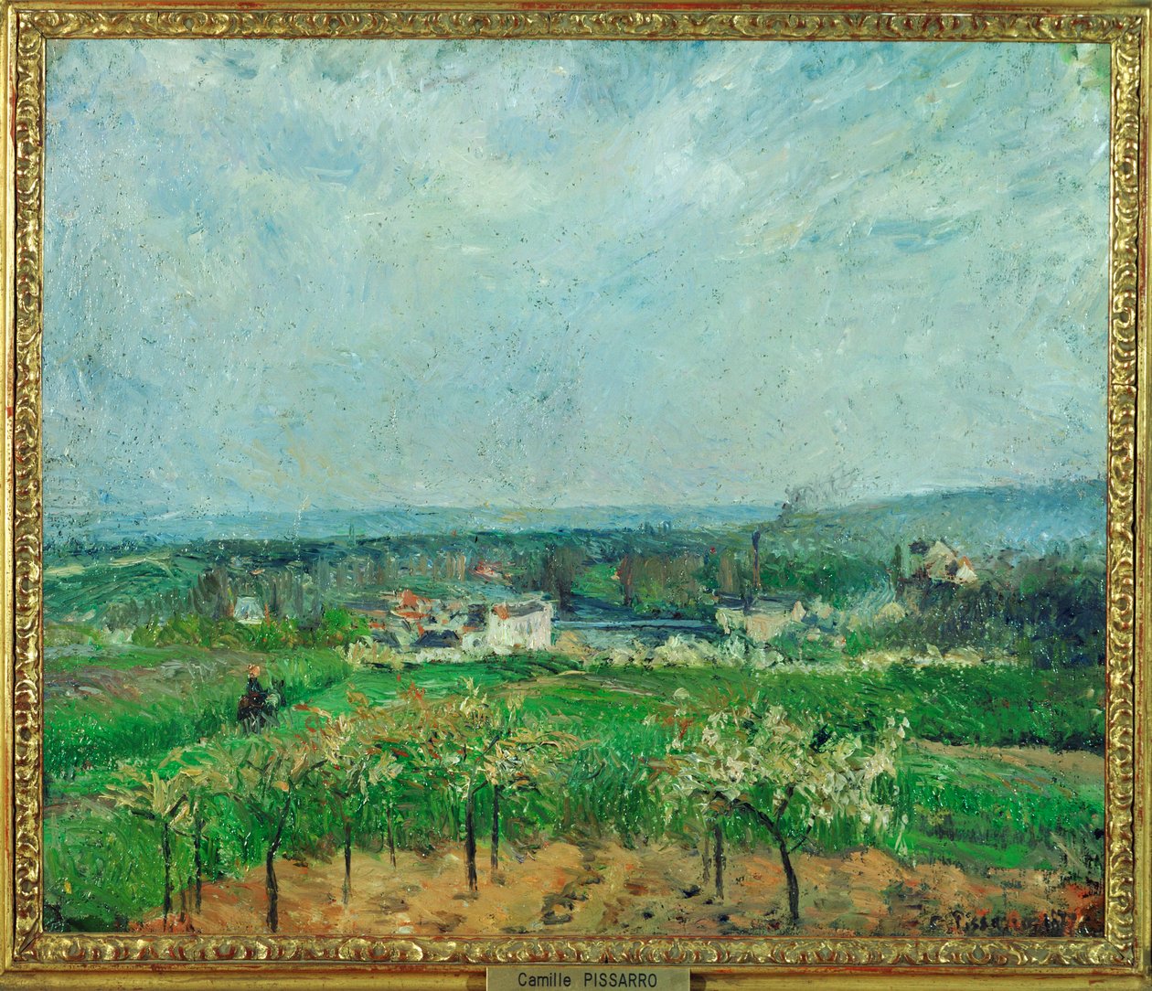 Landschap bij Pontoise (schilderij op doek) door Camille Pissarro