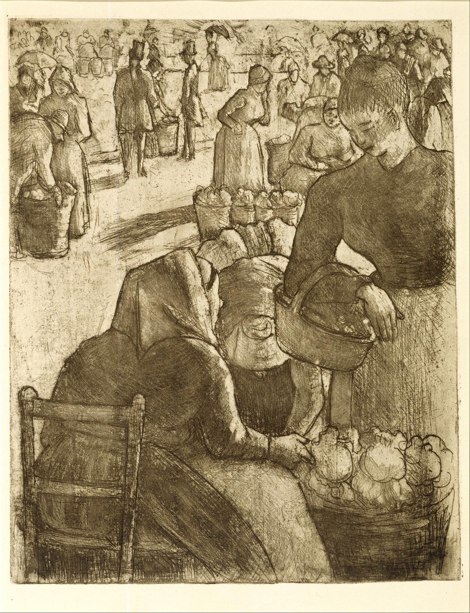 Groentenmarkt in Pontoise door Camille Pissarro