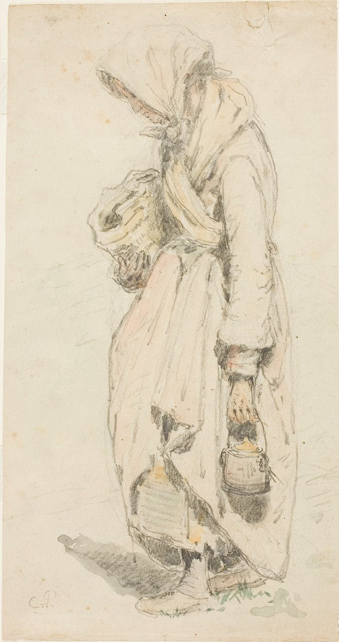 Boerin (recto); Jongen met een Hengel (verso) door Camille Pissarro