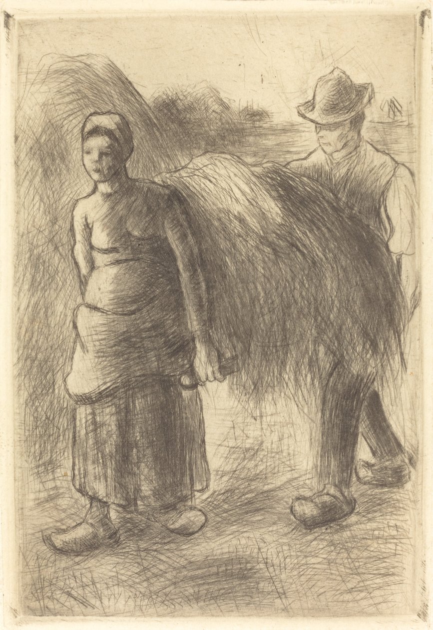 Boeren die hooi dragen door Camille Pissarro