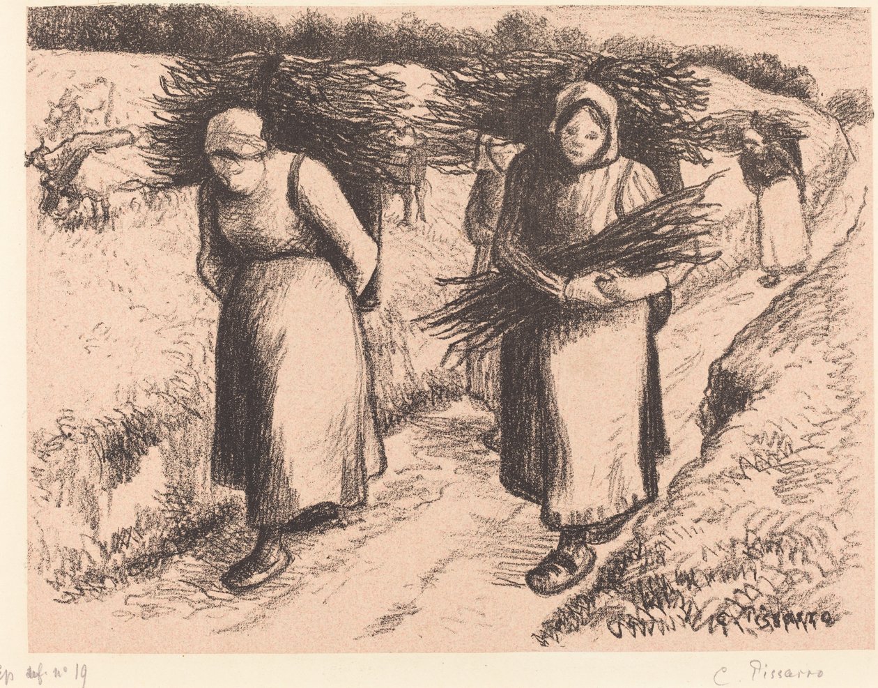 Boerinnen die Bundels Dragen door Camille Pissarro