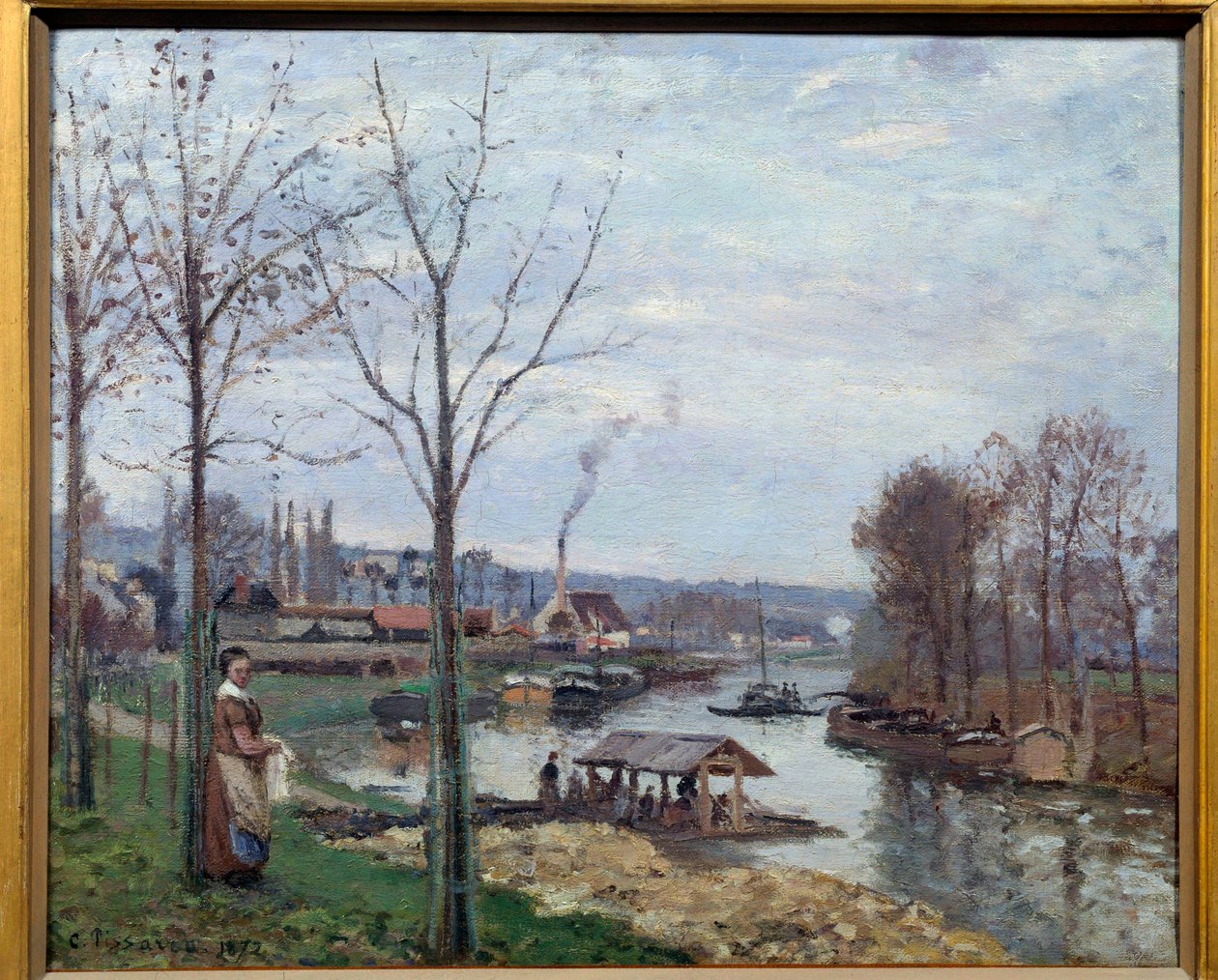 Port Marly, het wasgebouw door Camille Jacob Pissarro