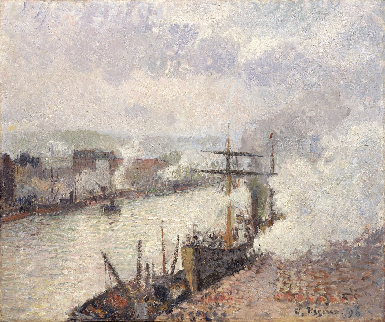 Stoomschepen in de haven van Rouen, 1896 door Camille Jacob Pissarro