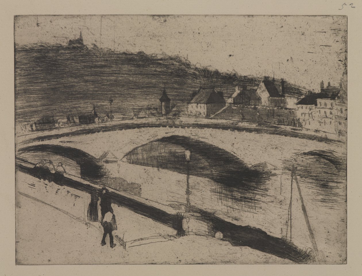 Stenen brug in Rouen door Camille Jacob Pissarro