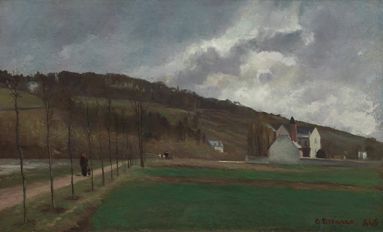 De oevers van de Marne in de winter door Camille Pissarro