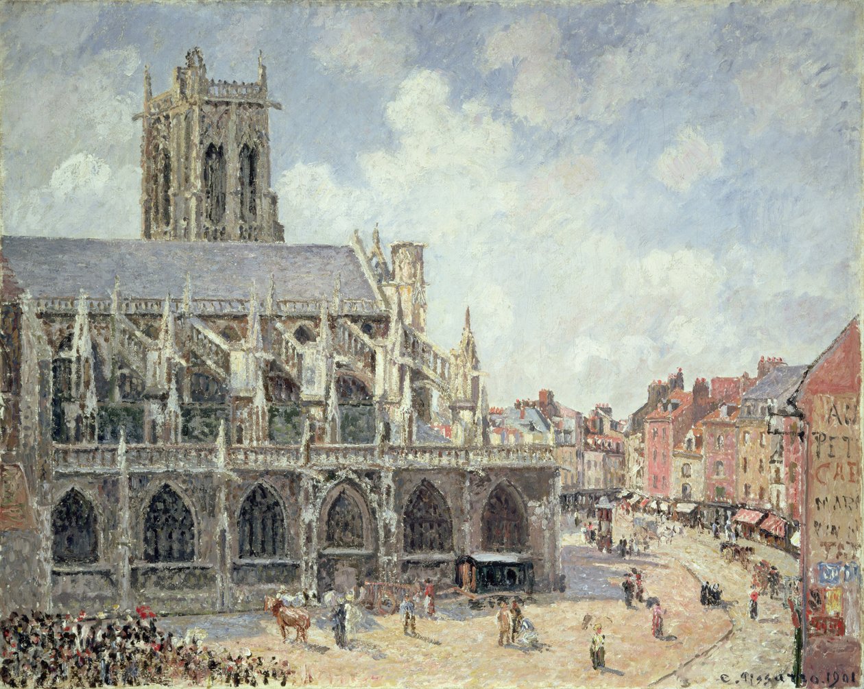 De Kerk van St Jacques in Dieppe, Ochtendszon door Camille Jacob Pissarro
