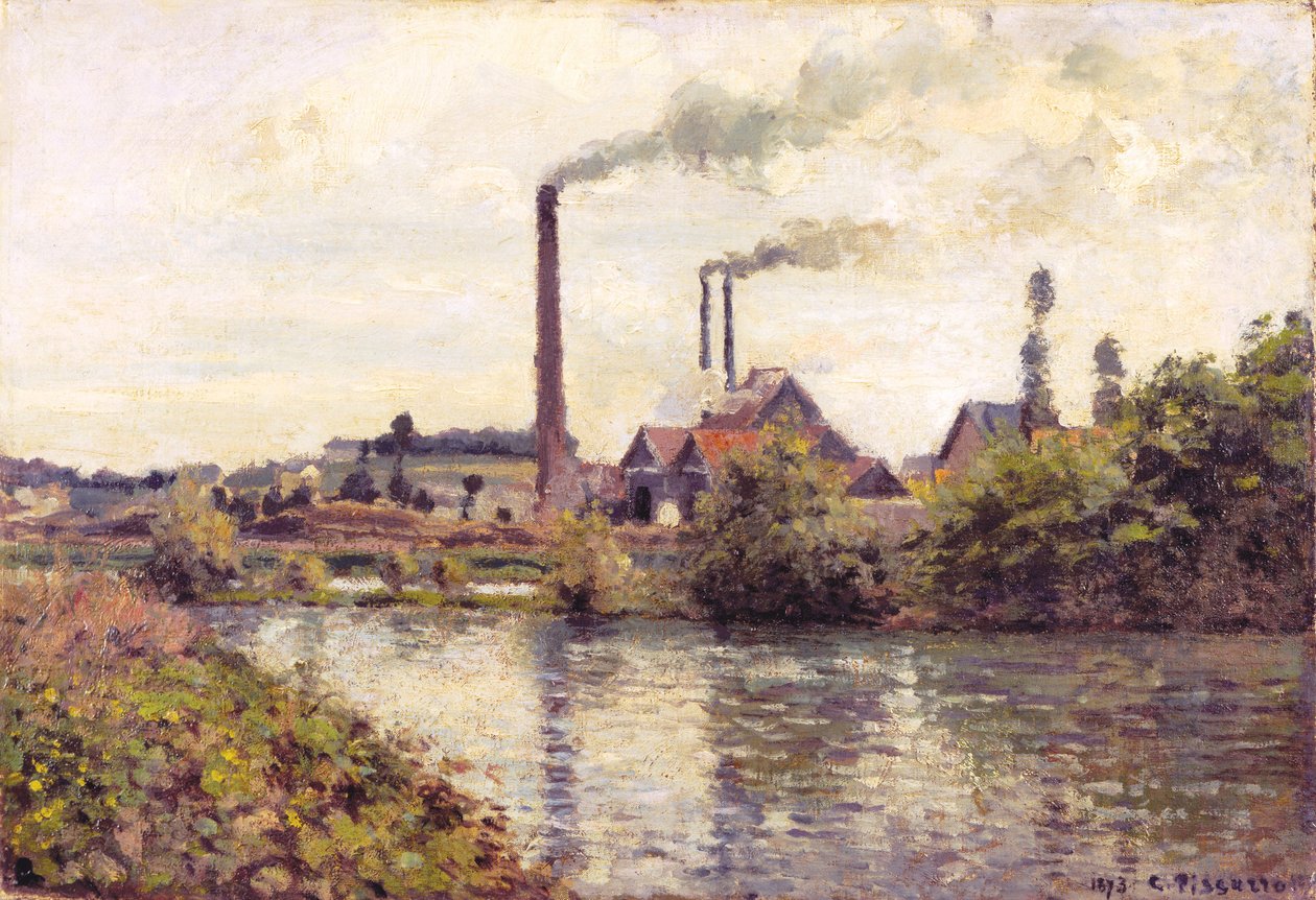 De fabriek in Pontoise door Camille Jacob Pissarro