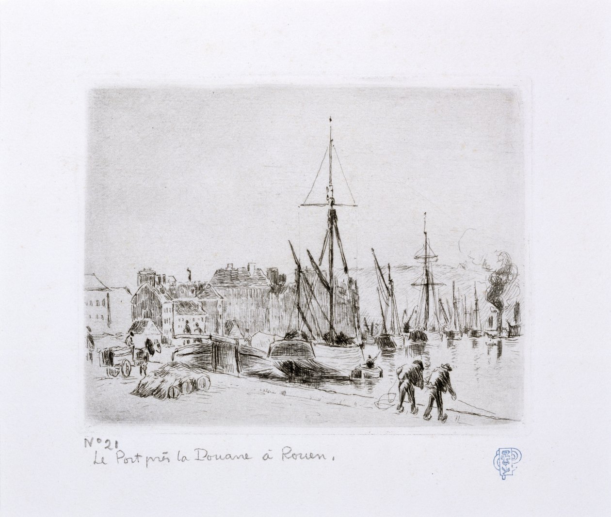 De haven bij het douanehuis in Rouen door Camille Jacob Pissarro