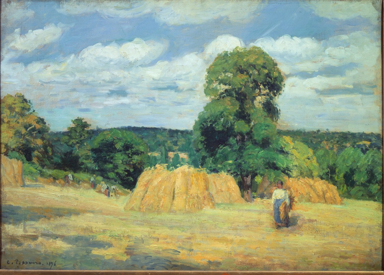 De oogst in Montfoucault in Mayenne door Camille Jacob Pissarro