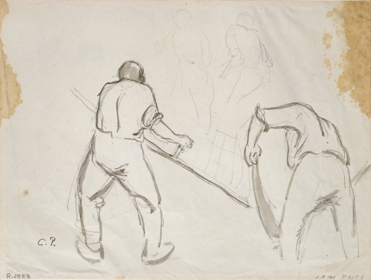 Drie studies van een mannelijke oogster, c1870s door Camille Pissarro
