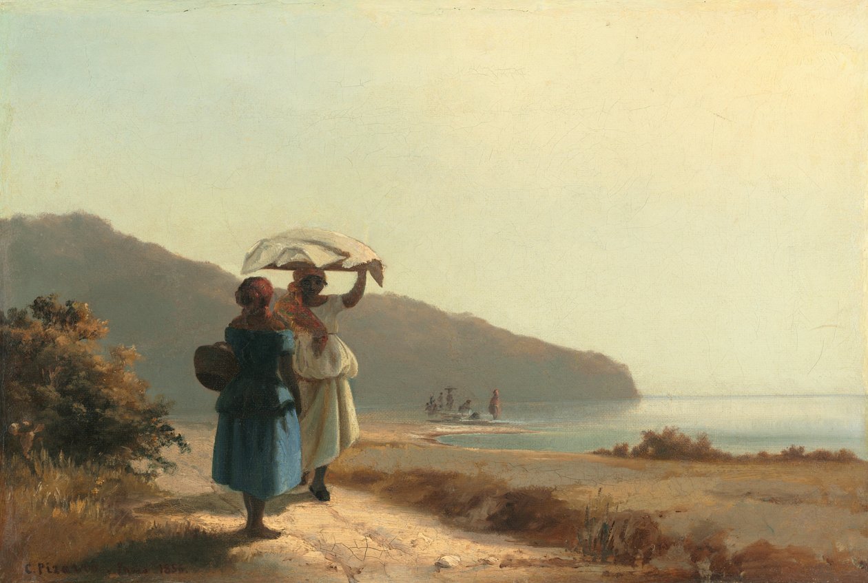 Twee Vrouwen Praten aan Zee, St. Thomas door Camille Pissarro