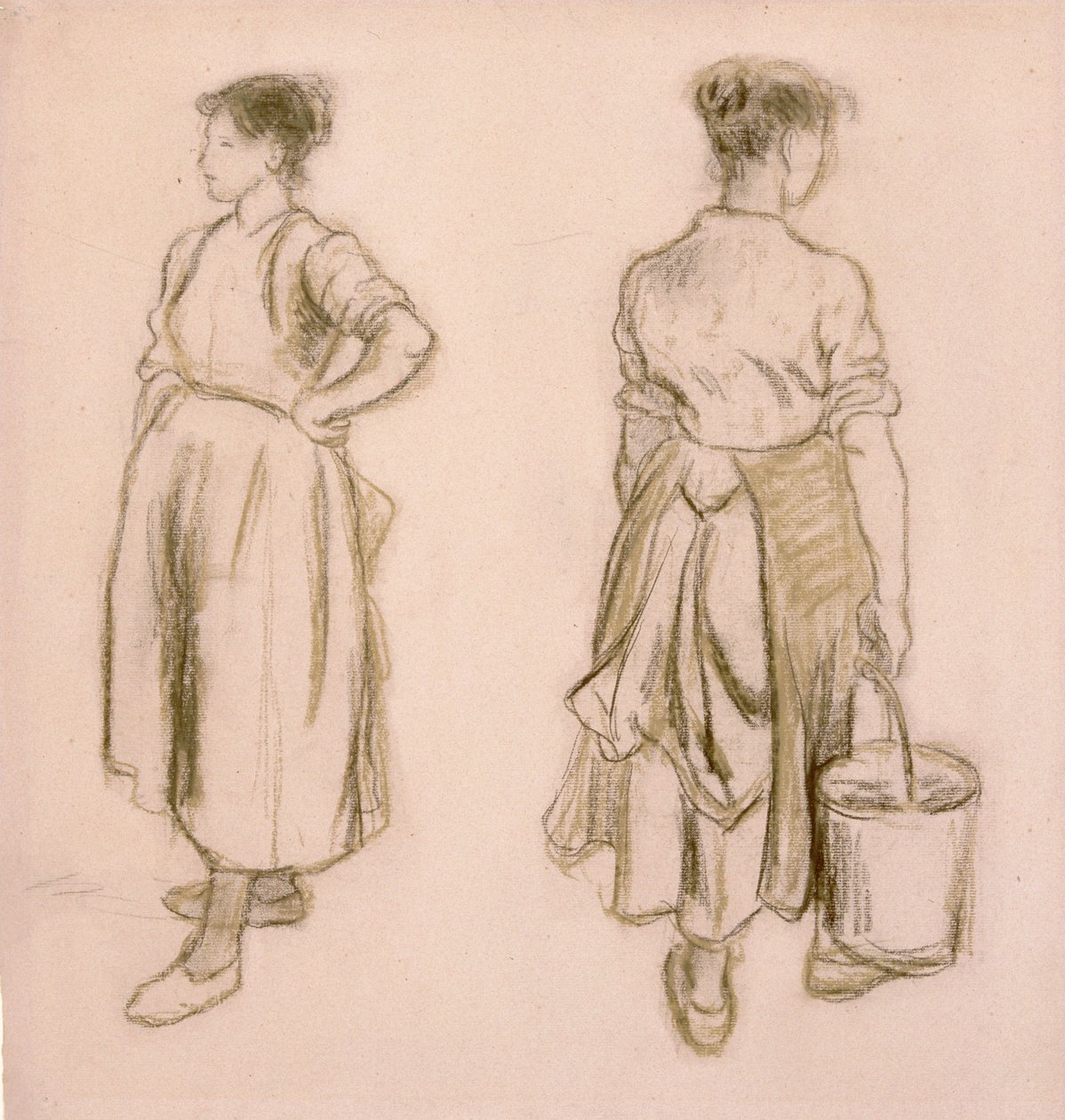Twee studies van een meisje, 1890 door Camille Pissarro