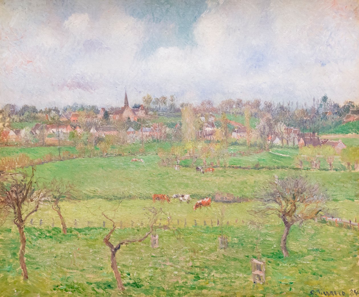 Uitzicht op Bazincourt door Camille Pissarro