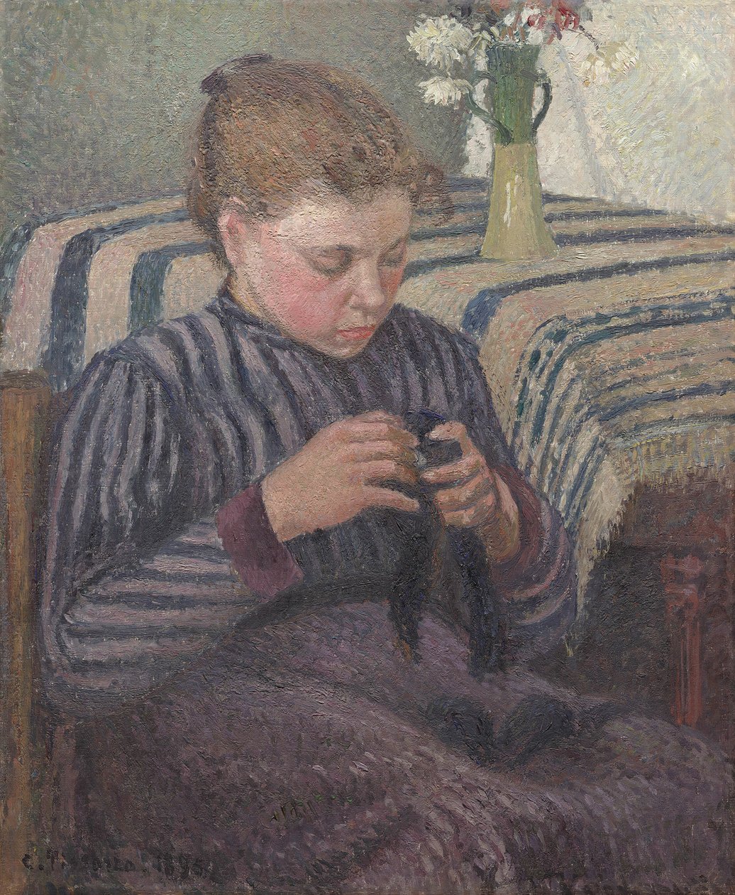 Vrouw die Naait door Camille Pissarro