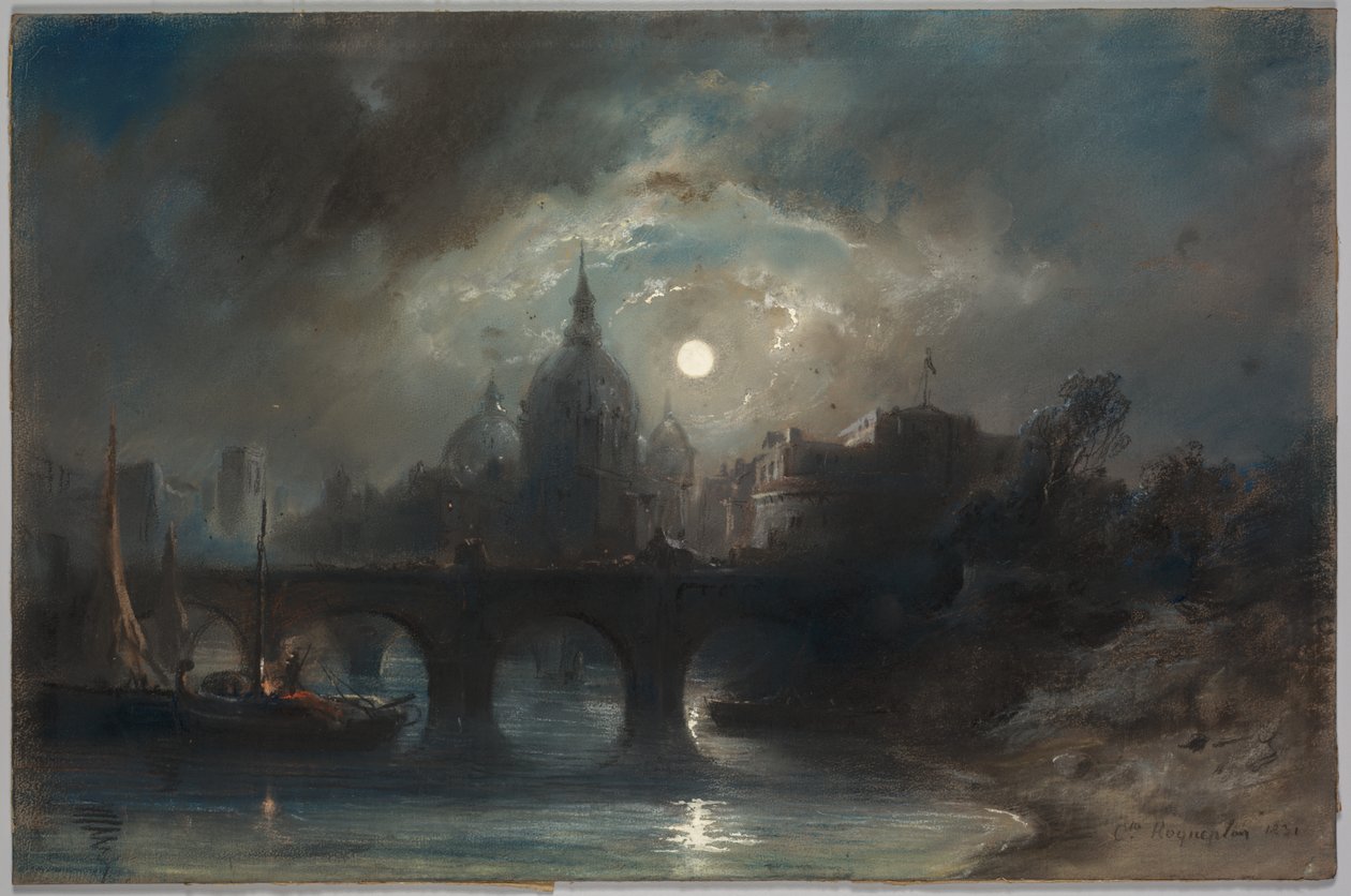 Uitzicht op een Stad bij Nacht door Camille Roqueplan