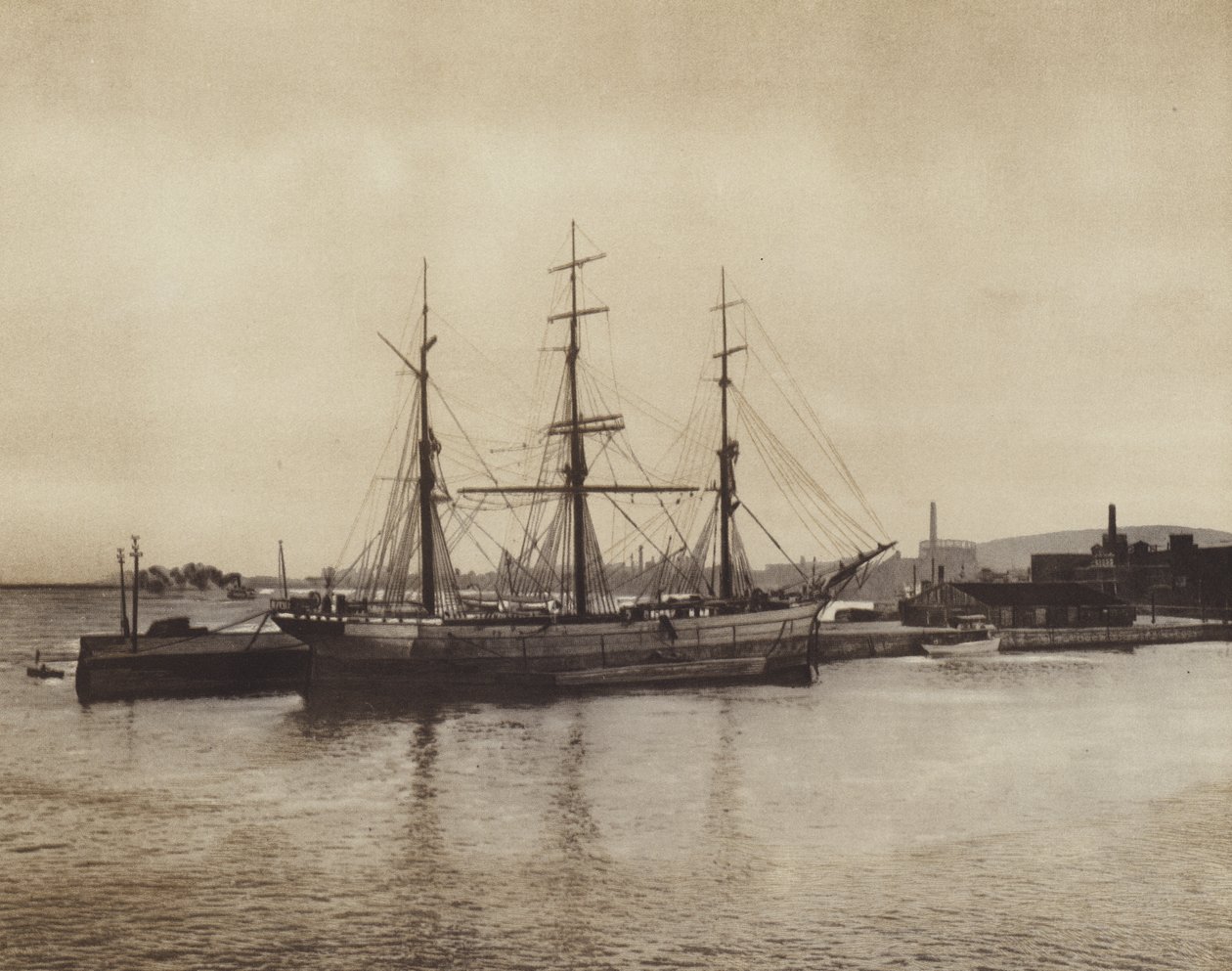 De haven van Hochelaga, oude schoener nog steeds in gebruik (z/w foto) door Canadian Photographer