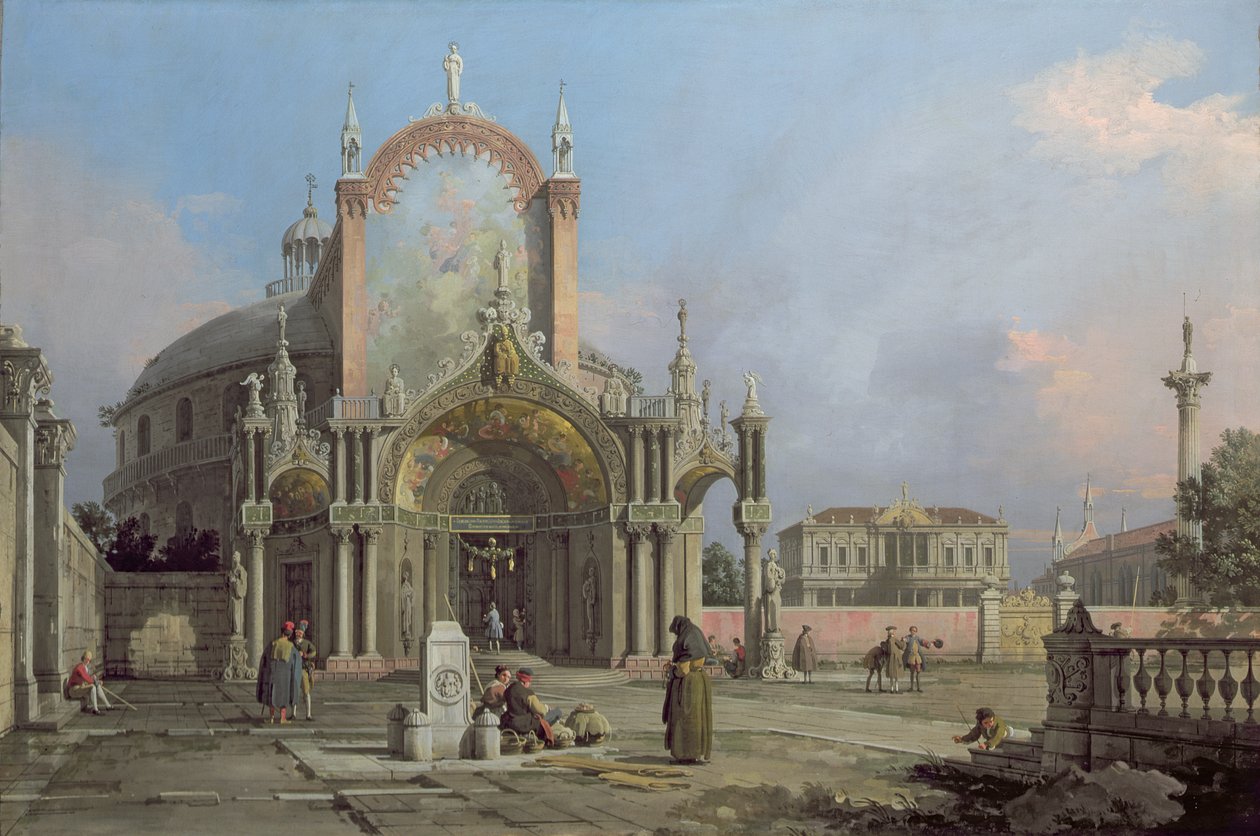 Capriccio van een kerk, ca. 1750 door Giovanni Antonio Canal