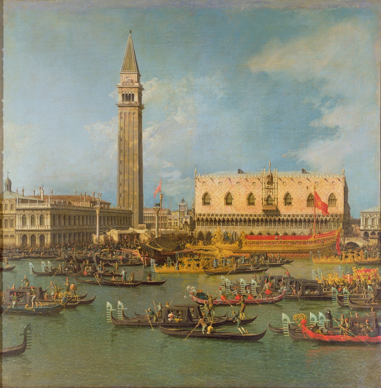 Uitzicht op het Paleis van St. Mark, Venetië, met voorbereidingen voor het huwelijk van de Doge door Giovanni Antonio Canal