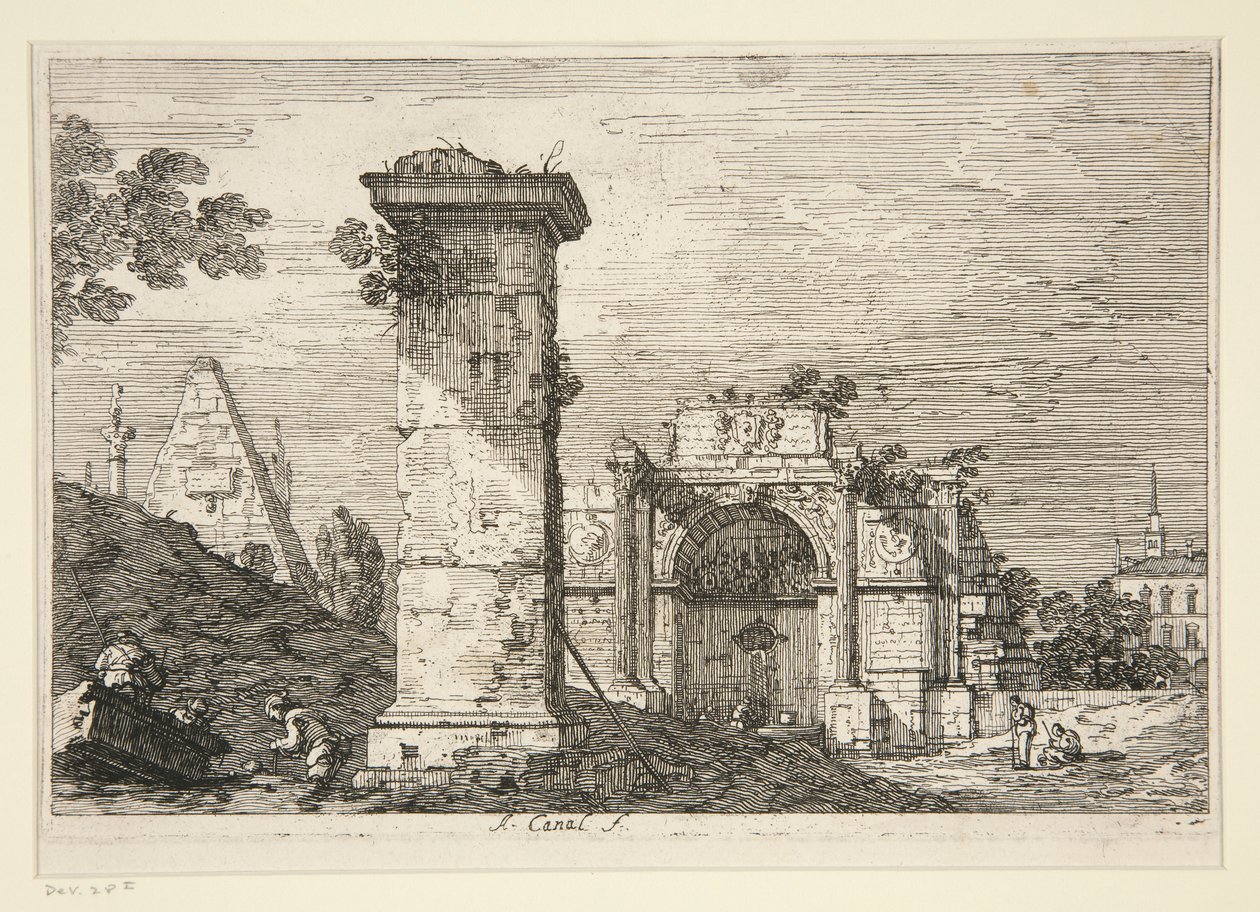 Landschap met Verwoeste Monumenten, uit de serie Vedute door Canaletto (Giovanni Antonio Canal)