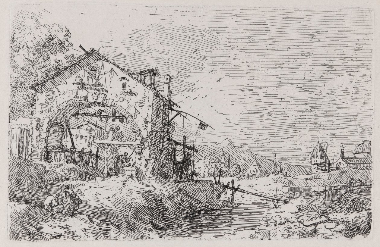 Landschap met een Vrouw bij een Put, uit de serie Vedute (Gezichten) door Canaletto (Giovanni Antonio Canal)
