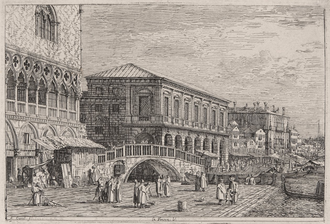 Le Preson. V. (De Gevangenis, Venetië), uit de serie Vedute (Gezichten) door Canaletto (Giovanni Antonio Canal)