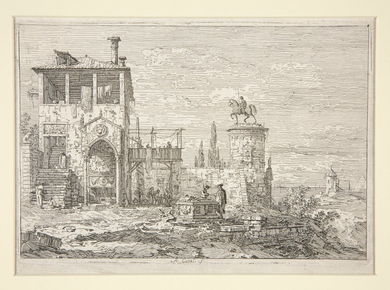 Het Ruitermonument, uit de serie Vedute door Canaletto (Giovanni Antonio Canal)