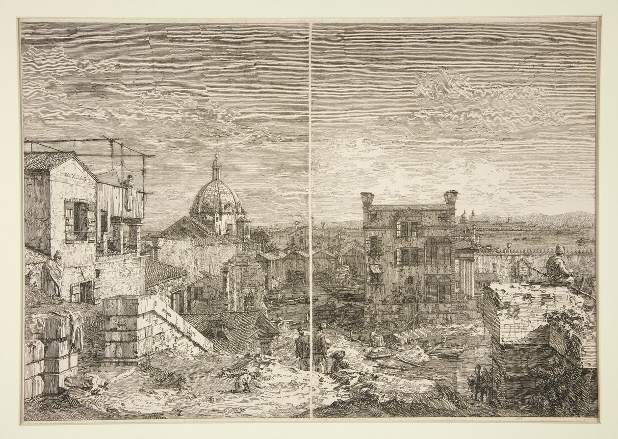 Het Huis met de Inscriptie [en] Het Huis met de Perstyle, uit de serie Vedute (Gezichten) door Canaletto (Giovanni Antonio Canal)