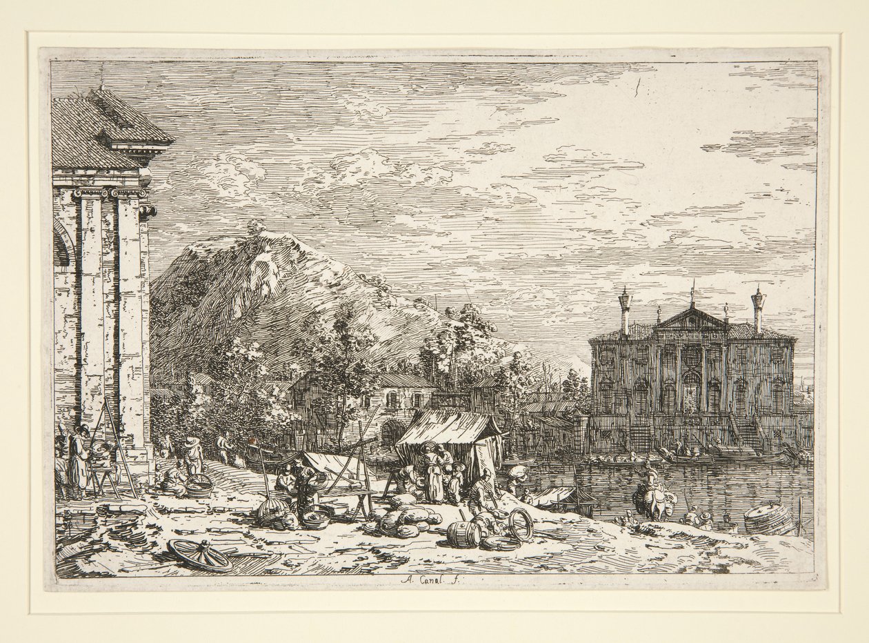De markt in Dolo, uit de serie Vedute (Gezichten) door Canaletto (Giovanni Antonio Canal)