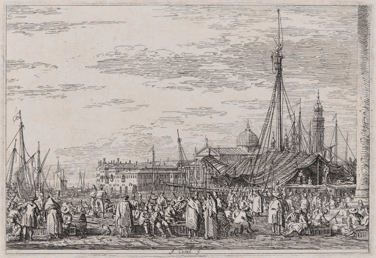 De Markt op de Molo, uit de serie Vedute (Gezichten) door Canaletto (Giovanni Antonio Canal)