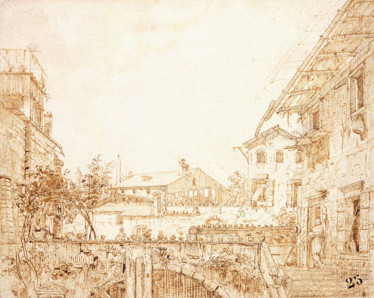 Een uitzicht op een terras in Padua door Giovanni Antonio Canal