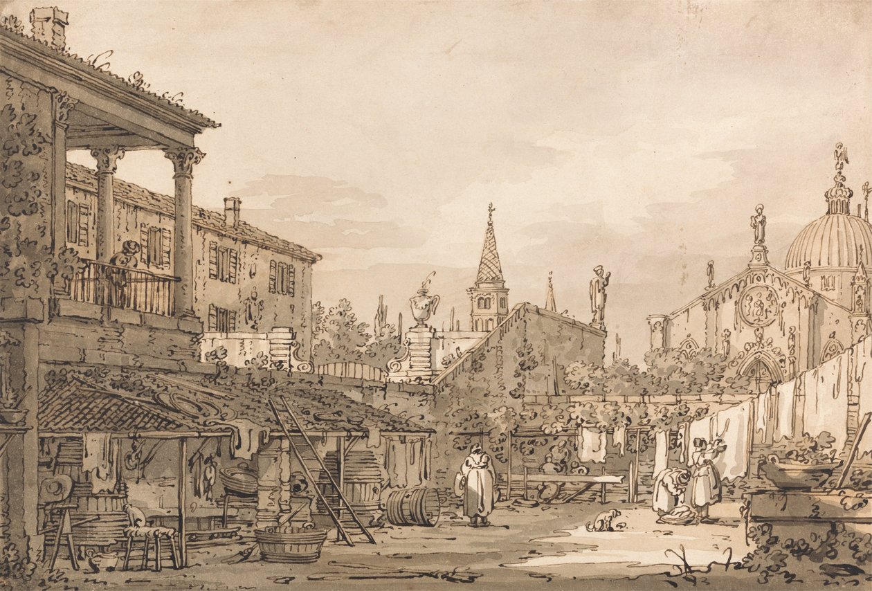 Capriccio van een Venetiaanse binnenplaats door Canaletto