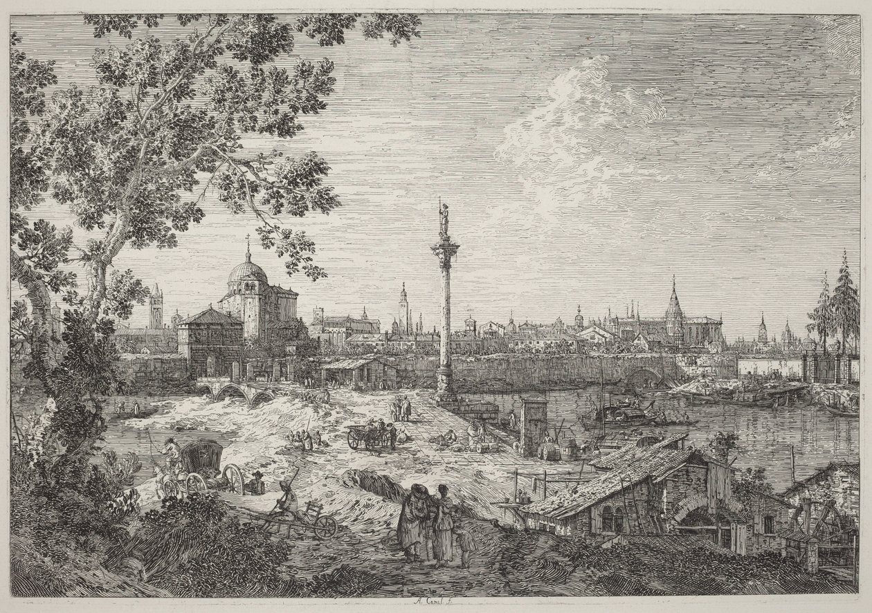 Denkbeeldig gezicht op Padua door Canaletto