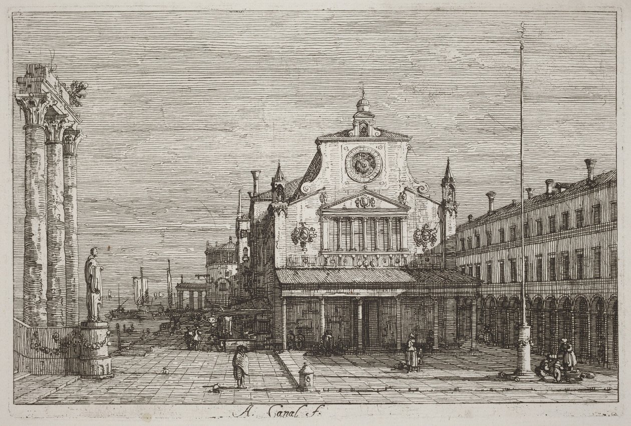 Fictief aanzicht van S. Giacomo di Rialto [rechtsboven] door Canaletto