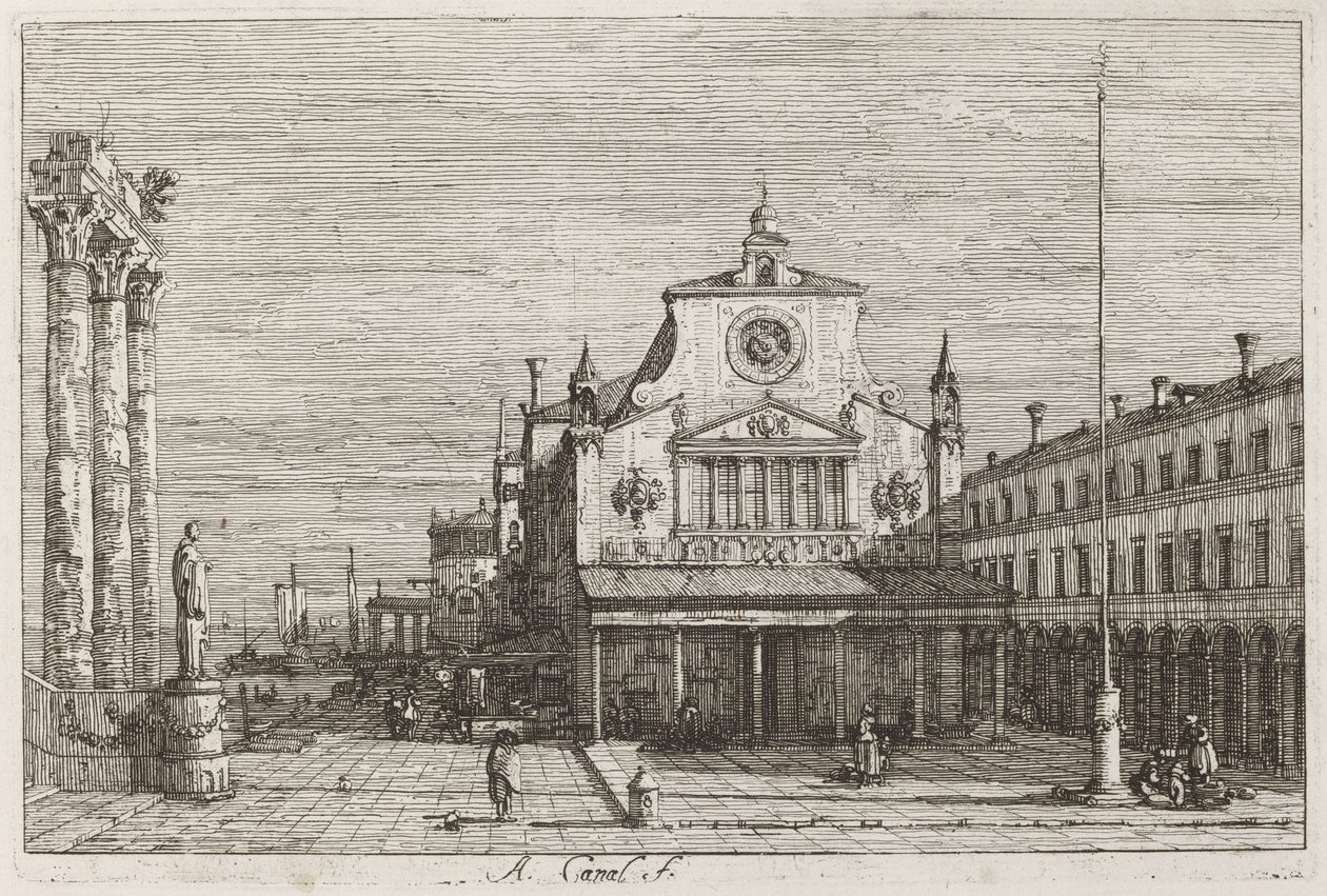 Denkbeeldig uitzicht op S. Giacomo di Rialto, ca. 1735-1746 door Canaletto
