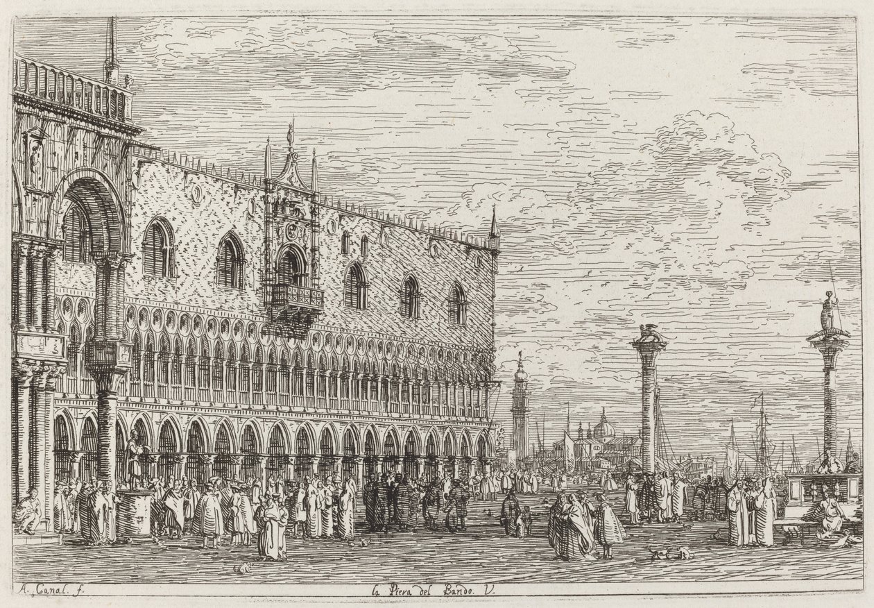 La Piera del Bando. V. [rechtsonder], ca. 1735-1746 door Canaletto