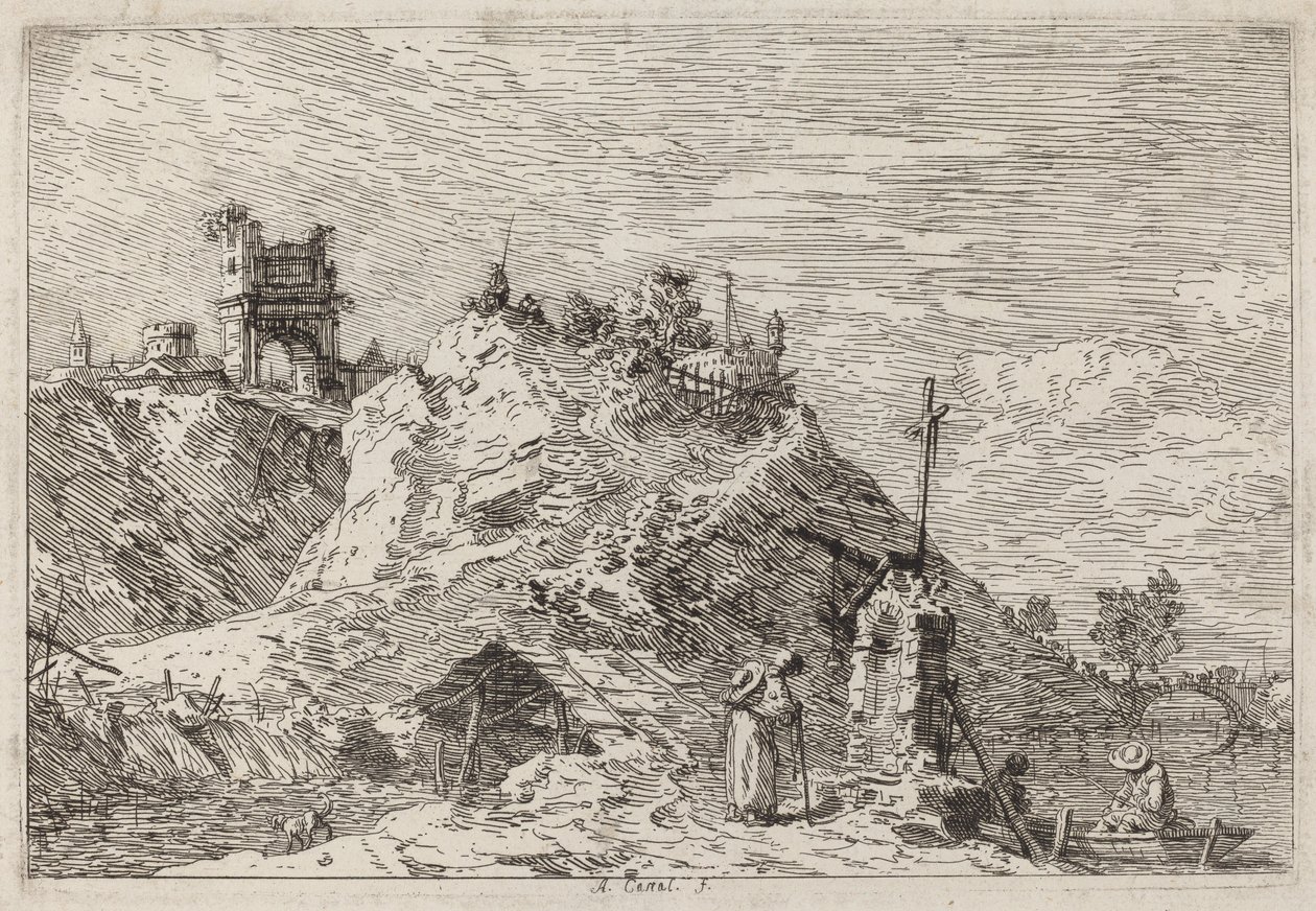Landschap met de Pelgrim in Gebed, ca. 1735-1746 door Canaletto
