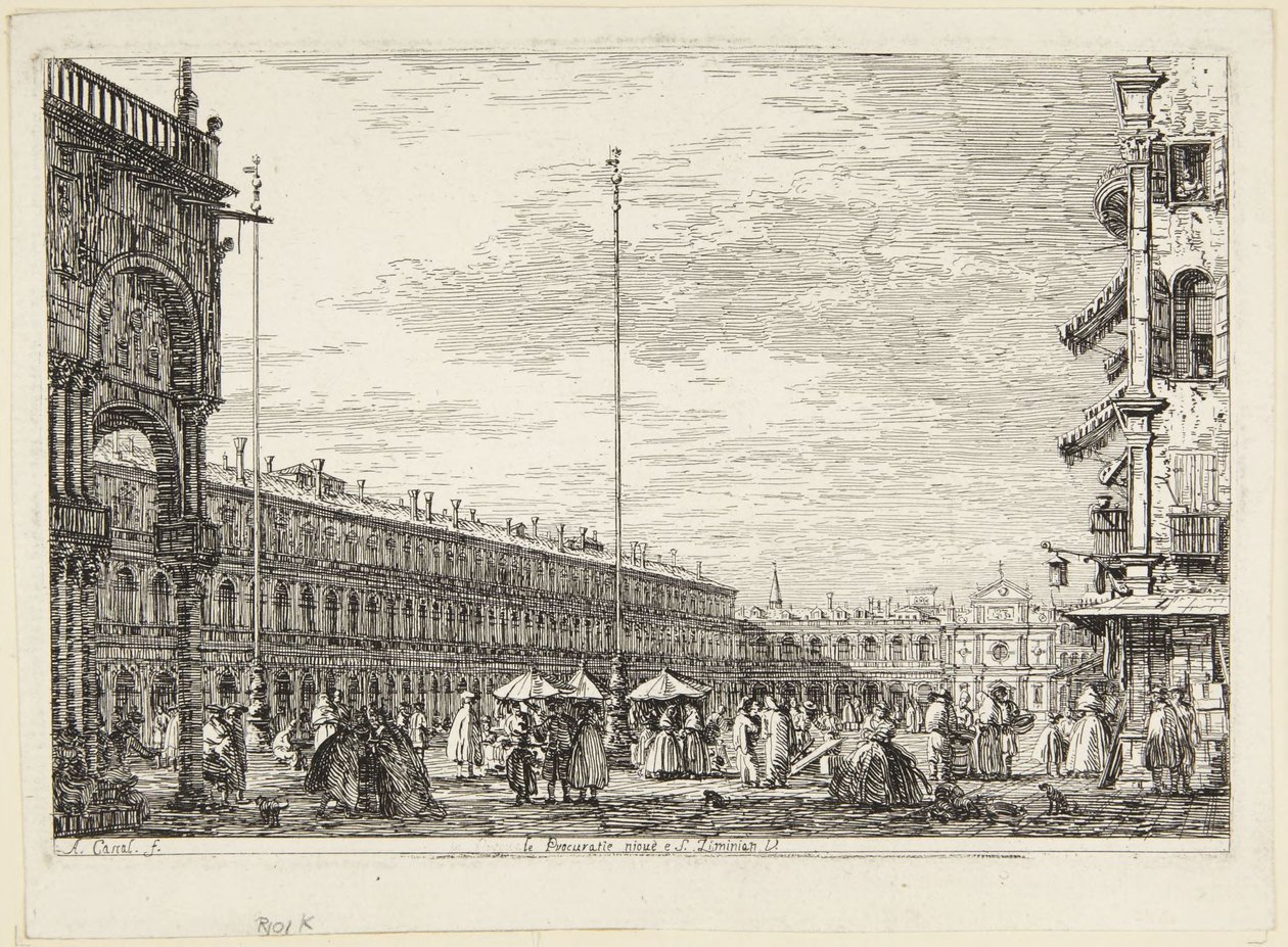 Het San Marcoplein met de Procuratie Nuove en de kerk van San Geminiano door Canaletto