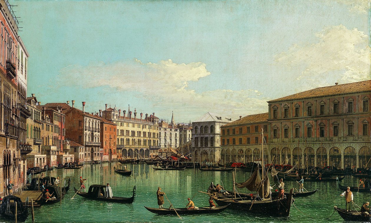 Het Grote Kanaal, Venetië, Kijkend naar het Zuiden richting de Rialtobrug, 1730s door Giovanni Antonio Canal