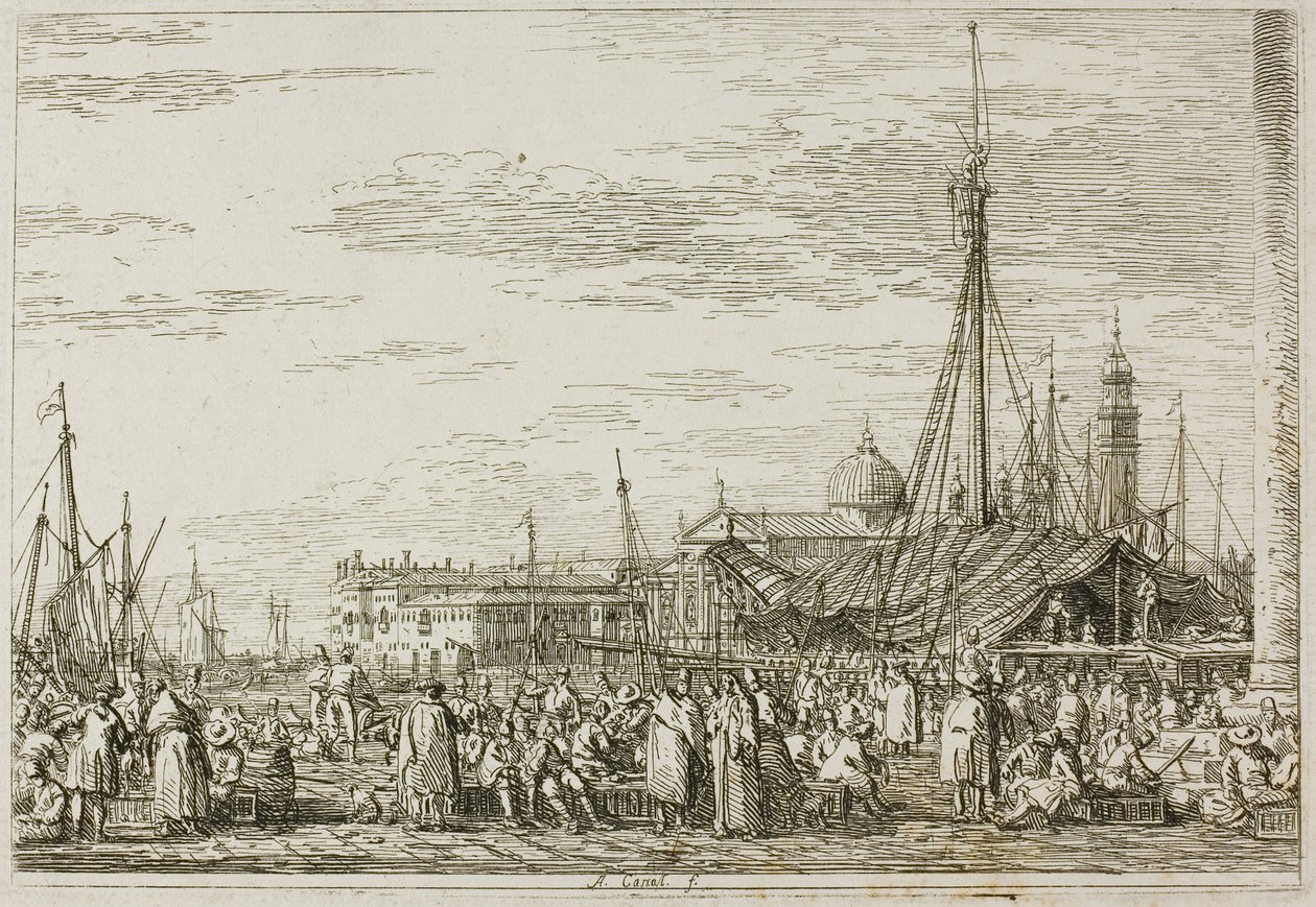 De Markt op de Molo, uit Vedute door Canaletto