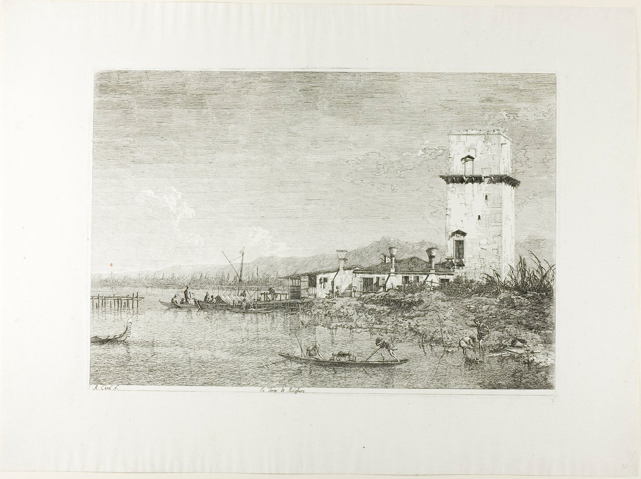 De toren van Malghera, van Vedute door Canaletto