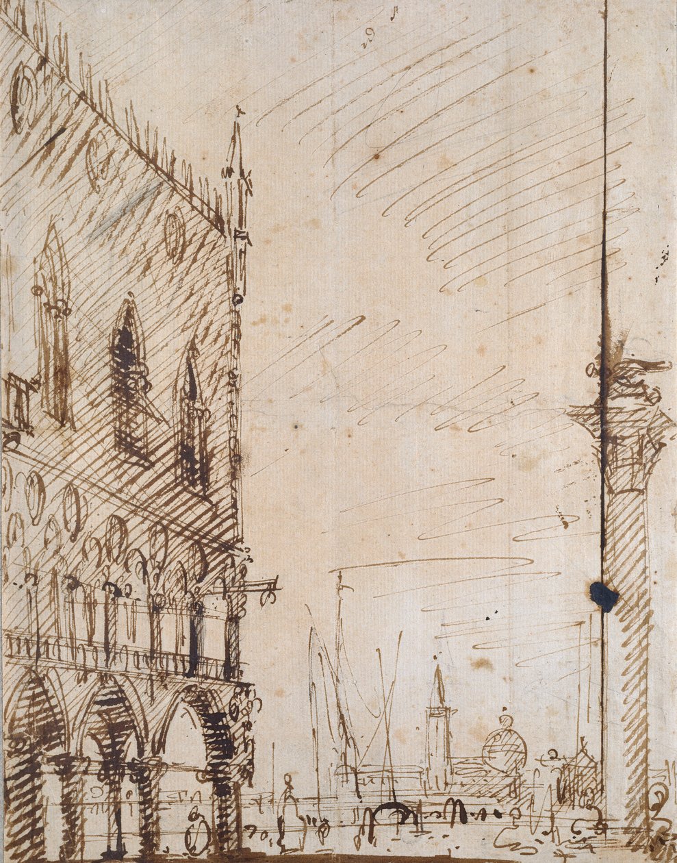 Venetië: De zuidwestelijke hoek van het Dogepaleis door Canaletto