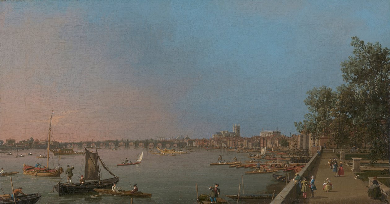 Westminster vanaf de nabijgelegen terras van Somerset House door Canaletto