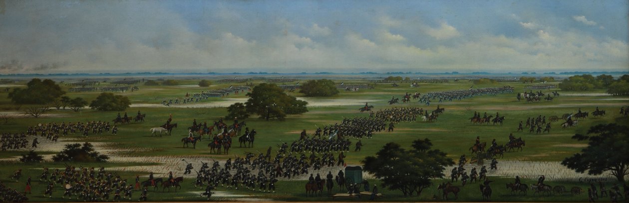 Mars van het Argentijnse leger om posities in te nemen voor de aanval op Curupayti op 22-09-1866 door Candido Lopez