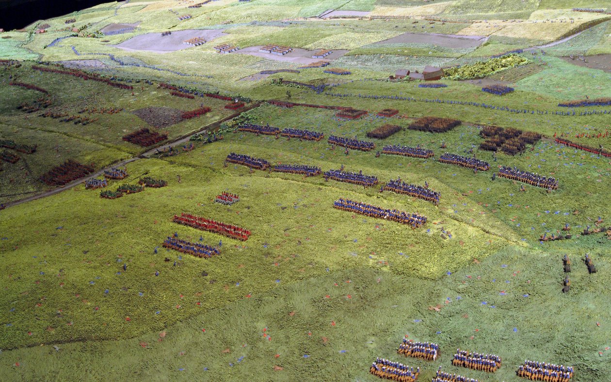Diorama van de Slag bij Waterloo met troepen gepositioneerd zoals om 19.45 uur op 18 juni 1815 (detail) door Capt. William Siborne