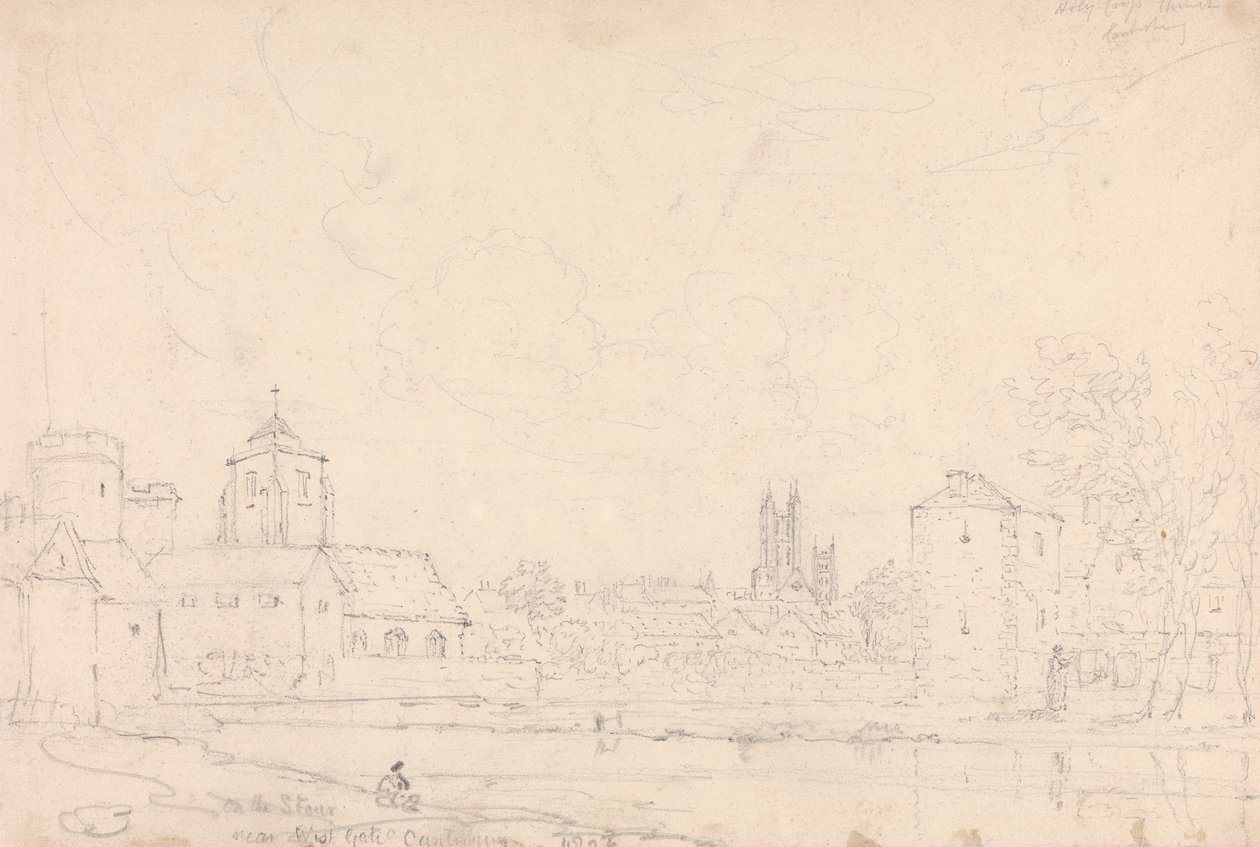Aan de Stour bij West Gate, Canterbury door Capt. Thomas Hastings