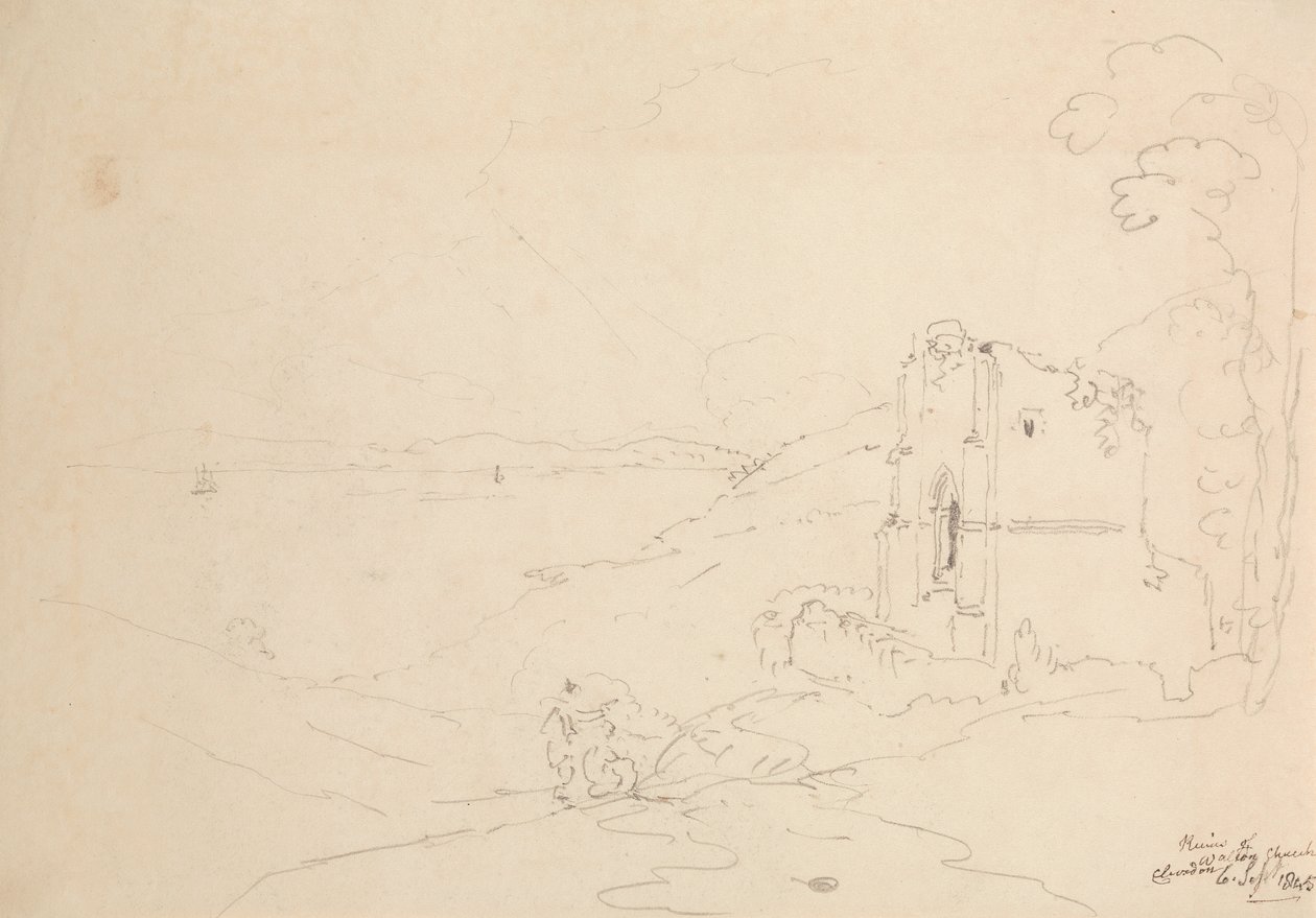 Ruïnes van Walton Church, Clevedon, 6 september 1845 door Capt. Thomas Hastings